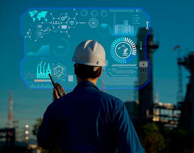 Engenheiro com painel de dados